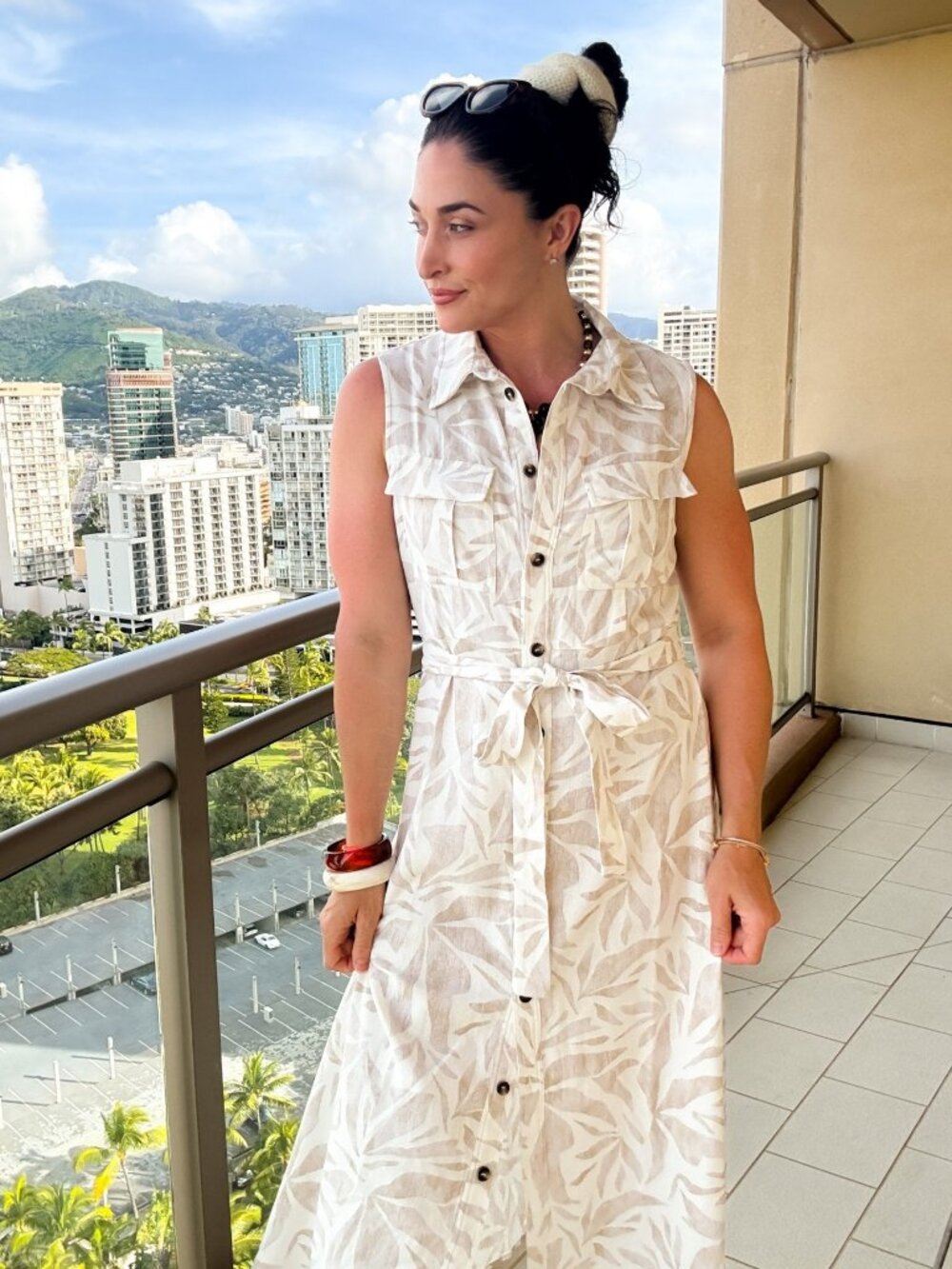 Women’s Linen Blend Midi Shirt Dress – Neutral Summer Dress - Picture 11 of 11